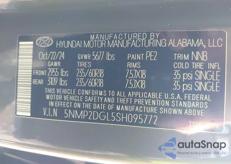 2025 Hyundai Santa Fe Sel из США, поврежденный, VIN 5NMP2DGL5SH095772